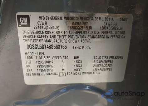 2008 Saturn Vue V6 Xr из США, поврежденный, VIN 3GSCL53748S563765